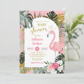Roze Monstera Tropische Flamingo Baby Shower Kaart (Staand voorkant)