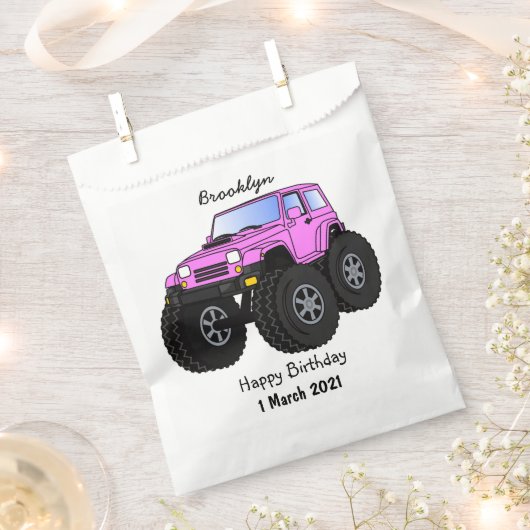 Roze monstertruck cartoon illustratie bedankzakje (Geknipt)