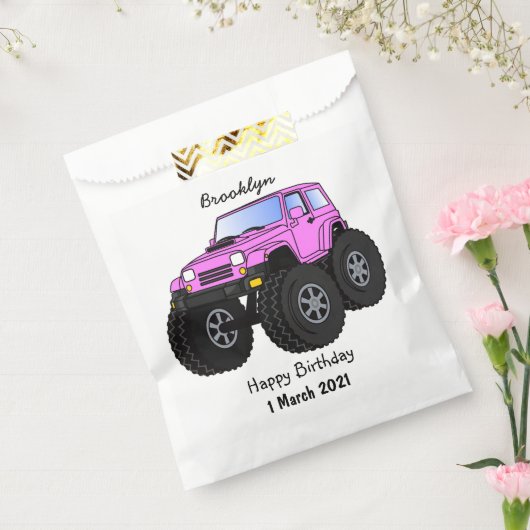 Roze monstertruck cartoon illustratie bedankzakje (Gezegeld)
