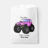 Roze monstertruck cartoon illustratie bedankzakje (Voorkant)