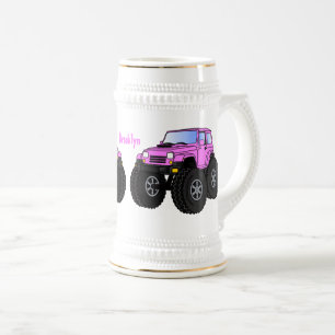 Roze monstertruck cartoon illustratie bierpul