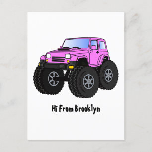 Roze monstertruck cartoon illustratie briefkaart