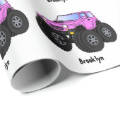 Roze monstertruck cartoon illustratie cadeaupapier (Rol Hoek)