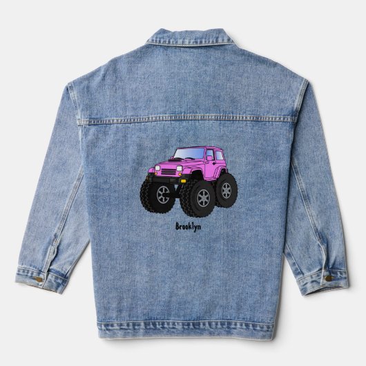 Roze monstertruck cartoon illustratie denim jacket (Achterkant)