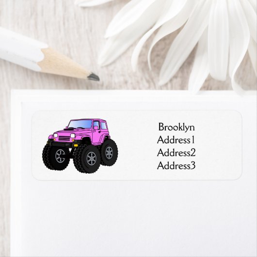 Roze monstertruck cartoon illustratie etiket (Insitu)