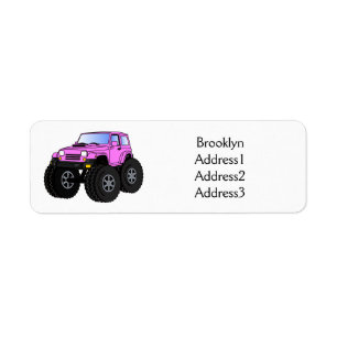 Roze monstertruck cartoon illustratie etiket