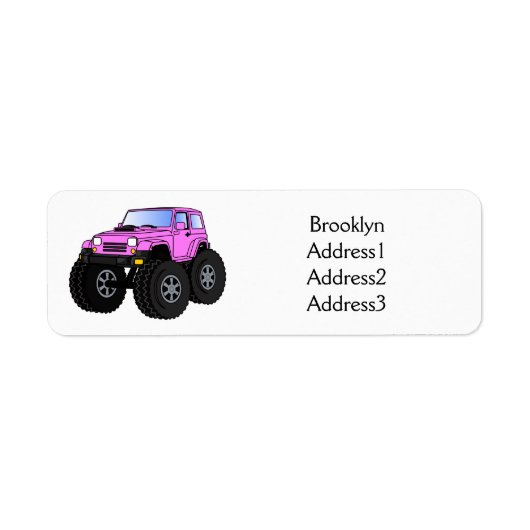 Roze monstertruck cartoon illustratie etiket (Voorkant)