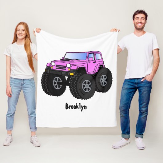 Roze monstertruck cartoon illustratie fleece deken (In situ)