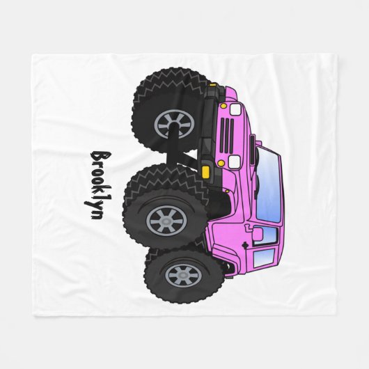 Roze monstertruck cartoon illustratie fleece deken (Voorkant (Horizontaal))