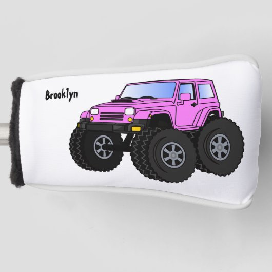Roze monstertruck cartoon illustratie golfheadcover (Voorkant)