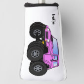Roze monstertruck cartoon illustratie golfheadcover (Draai 90)