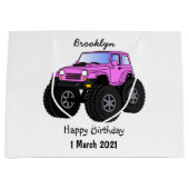 Roze monstertruck cartoon illustratie groot cadeauzakje (Voorkant)