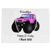 Roze monstertruck cartoon illustratie groot cadeauzakje (Achterkant)