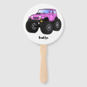 Roze monstertruck cartoon illustratie handwaaier (Achterkant)