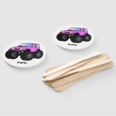 Roze monstertruck cartoon illustratie handwaaier (Niet-gemonteerd)