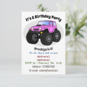 Roze monstertruck cartoon illustratie kaart (Staand voorkant)