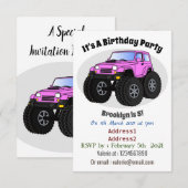 Roze monstertruck cartoon illustratie kaart (Voorkant / Achterkant)