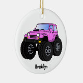 Roze monstertruck cartoon illustratie keramisch ornament (Rechts)