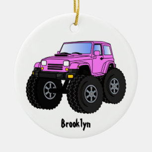 Roze monstertruck cartoon illustratie keramisch ornament