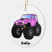 Roze monstertruck cartoon illustratie keramisch ornament (Links)