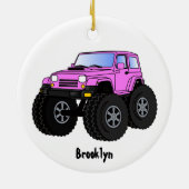 Roze monstertruck cartoon illustratie keramisch ornament (Achterkant)