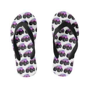 Roze monstertruck cartoon illustratie kinder teenslippers