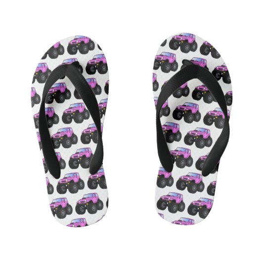 Roze monstertruck cartoon illustratie kinder teenslippers (Voetbed)