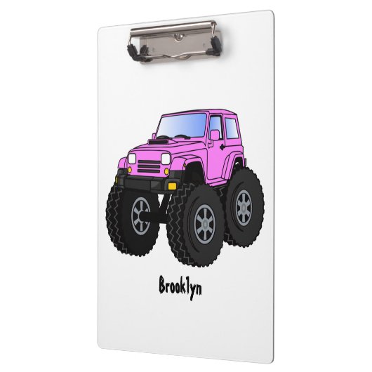 Roze monstertruck cartoon illustratie klembord (Links)