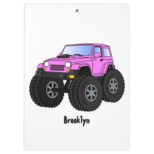 Roze monstertruck cartoon illustratie klembord (Achterkant)
