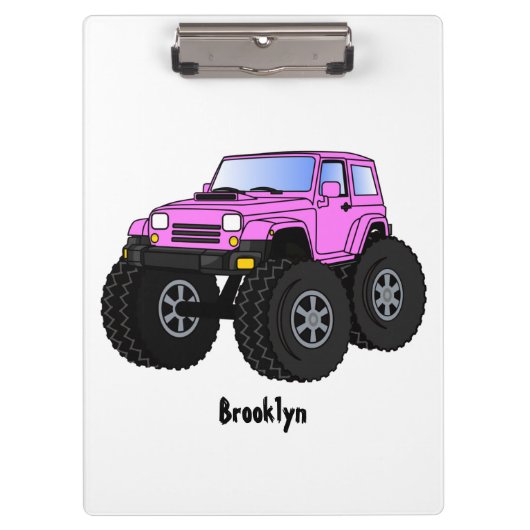 Roze monstertruck cartoon illustratie klembord (Voorkant)