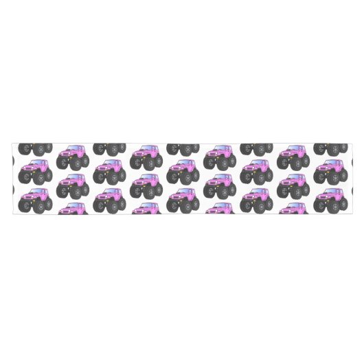 Roze monstertruck cartoon illustratie korte tafelloper (Horizontaal)