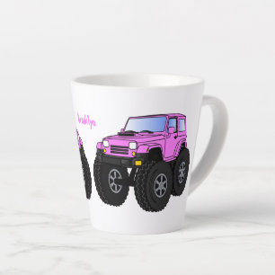 Roze monstertruck cartoon illustratie latte mok