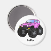 Roze monstertruck cartoon illustratie magneet (Voorkant / Achterkant)