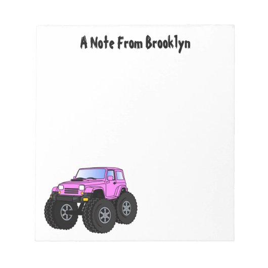 Roze monstertruck cartoon illustratie notitieblok (Voorkant)