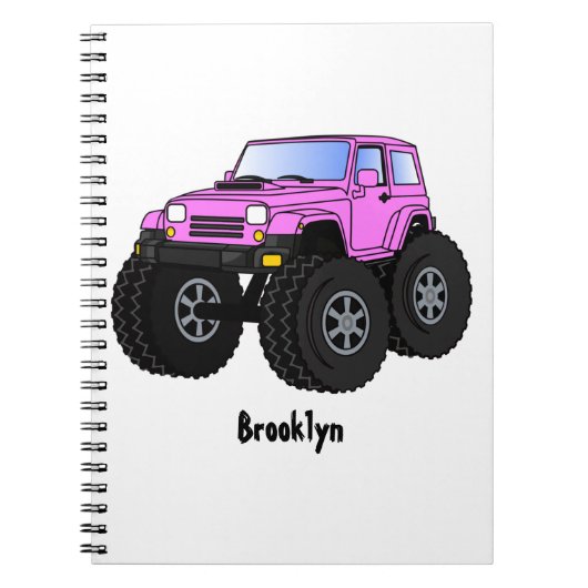 Roze monstertruck cartoon illustratie notitieboek (Voorkant)