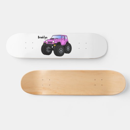 Roze monstertruck cartoon illustratie persoonlijk skateboard (Horizontaal)