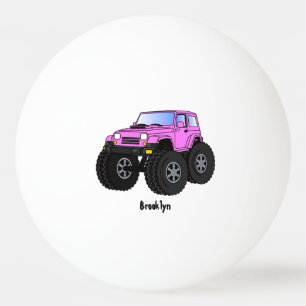 Roze monstertruck cartoon illustratie pingpongbal