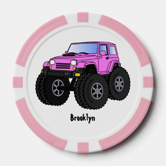 Roze monstertruck cartoon illustratie poker chips (Voorkant)