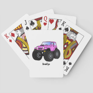 Roze monstertruck cartoon illustratie pokerkaarten
