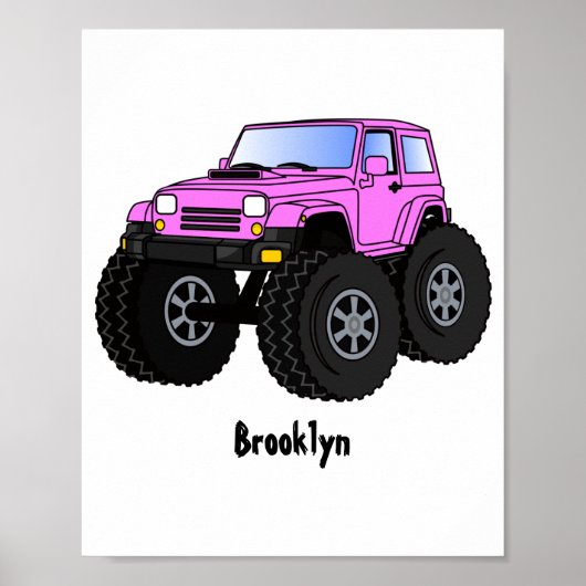 Roze monstertruck cartoon illustratie poster (Voorkant)