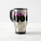 Roze monstertruck cartoon illustratie reisbeker (Voorkant links)
