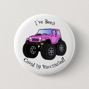 Roze monstertruck cartoon illustratie ronde button 5,7 cm