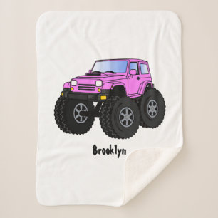 Roze monstertruck cartoon illustratie sherpa deken