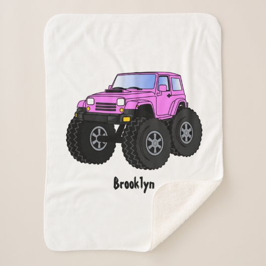 Roze monstertruck cartoon illustratie sherpa deken (Voorkant)