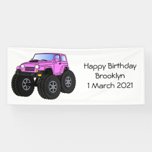 Roze monstertruck cartoon illustratie spandoek