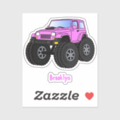 Roze monstertruck cartoon illustratie sticker (Vel)