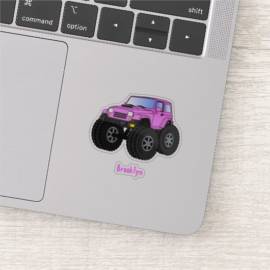 Roze monstertruck cartoon illustratie sticker (Detail)