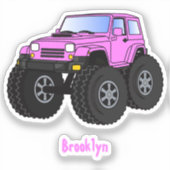 Roze monstertruck cartoon illustratie sticker (Voorkant)