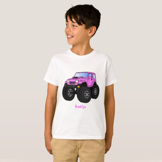 Roze monstertruck cartoon illustratie t-shirt (Voorkant volledig)