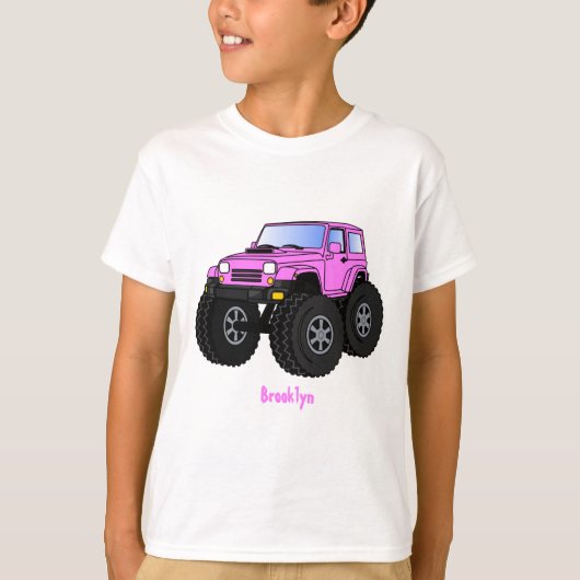 Roze monstertruck cartoon illustratie t-shirt (Voorkant)